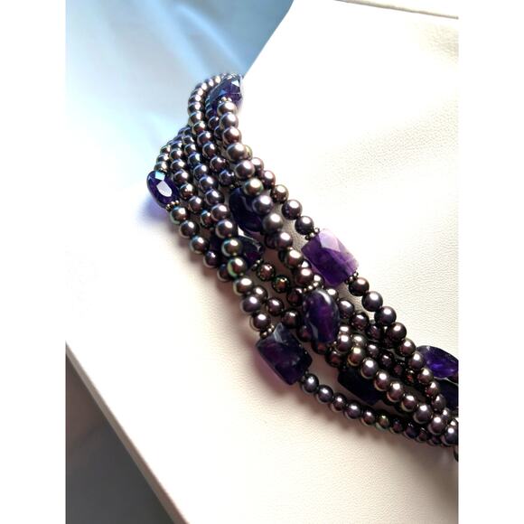 Lucas Lameth 925 Multistrand Purple Freshwater Pearl Amethyst Necklace 114 grams - Picture 9 of 10